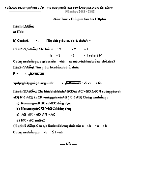 Thi chọn đội sơ tuyển học sinh giỏi lớp 9 năm học 2011 - 2012 môn Toán